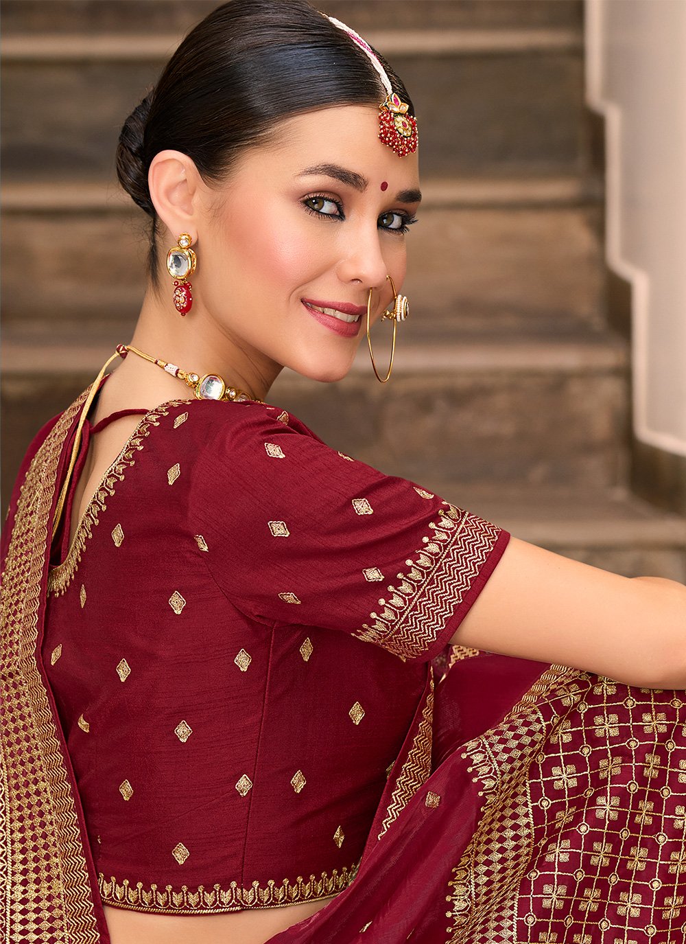 Contemporary Silk Maroon Embroidered Saree