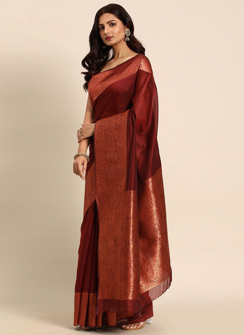 Traditional Saree Silk Maroon Woven Saree