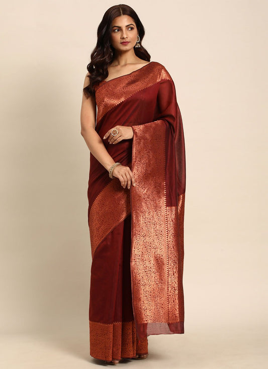 Traditional Saree Silk Maroon Woven Saree