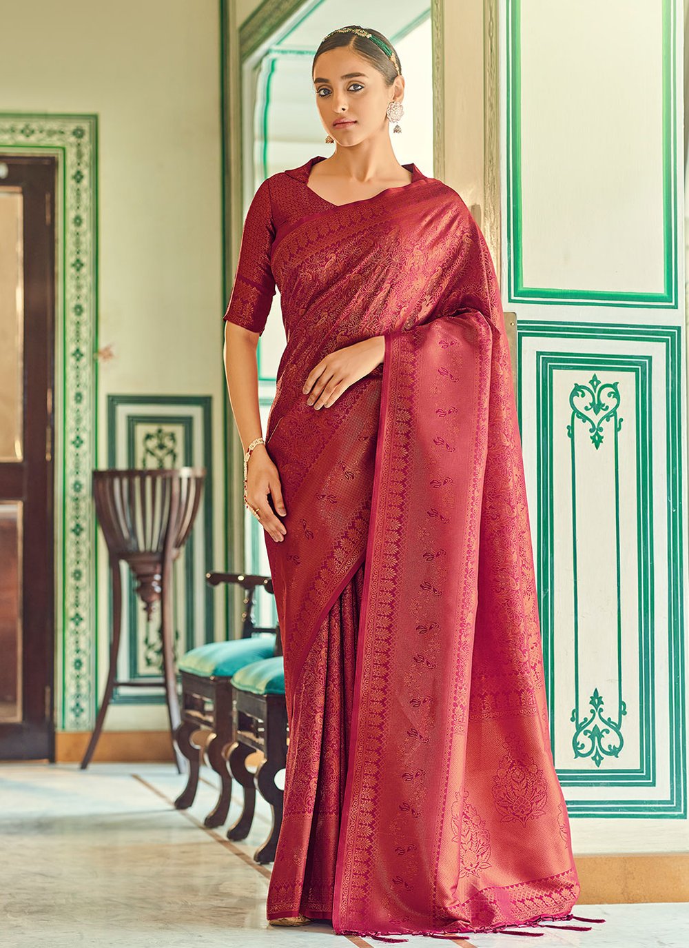 Classic Silk Maroon Weaving Saree