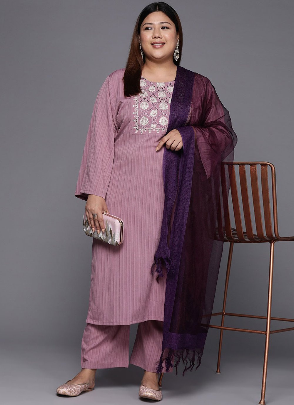 Casual Kurti Silk Mauve Embroidered Kurtis