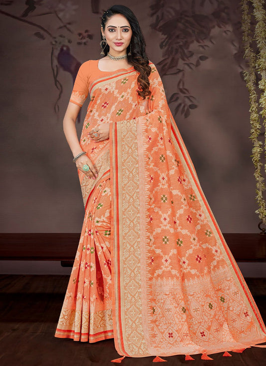 Contemporary Silk Orange Meena Saree