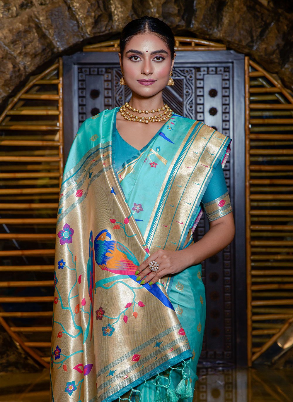 Classic Silk Aqua Blue Meenakari Saree