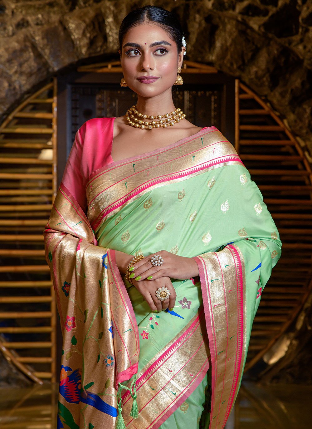 Classic Silk Green Meenakari Saree