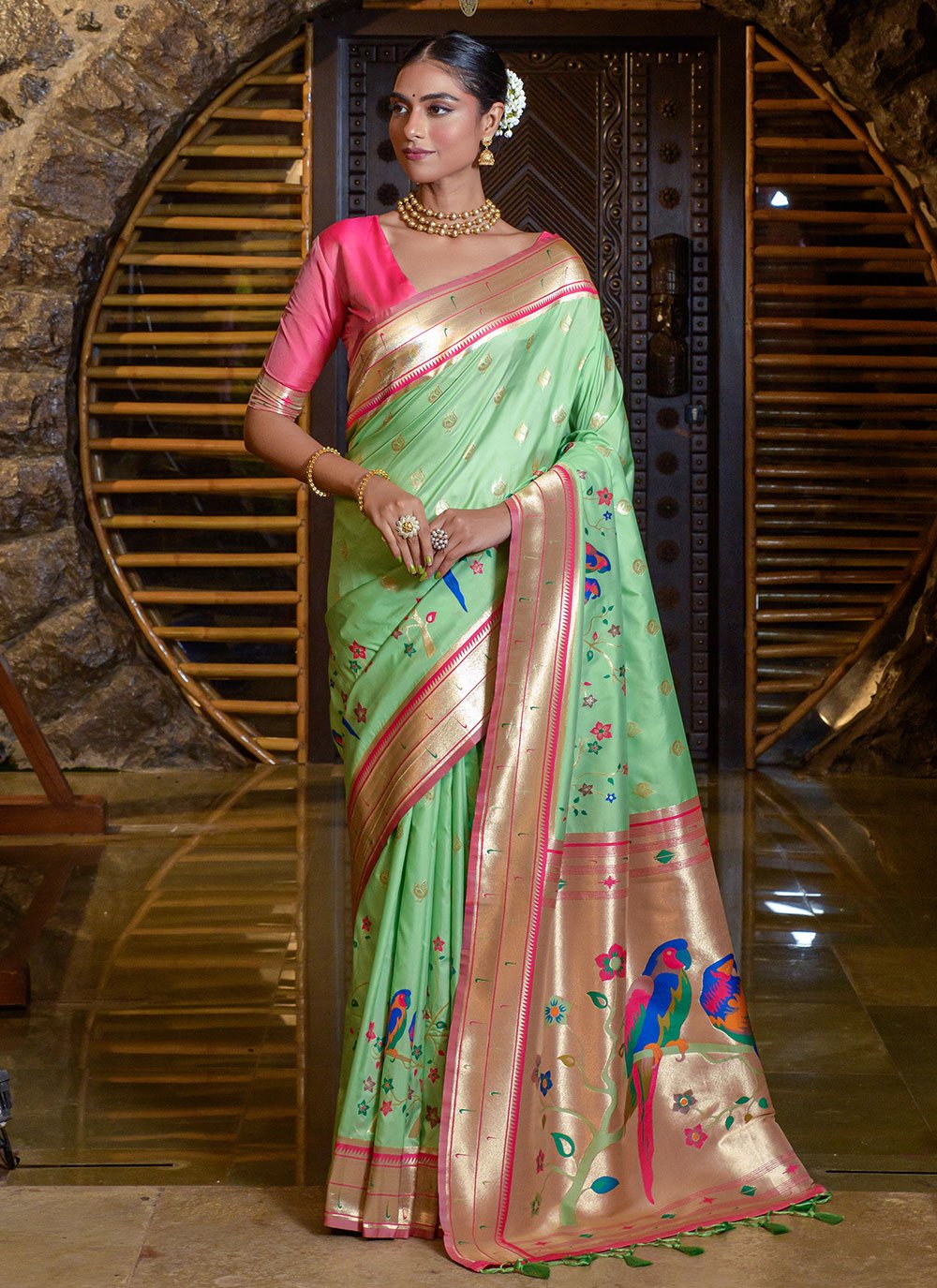 Classic Silk Green Meenakari Saree