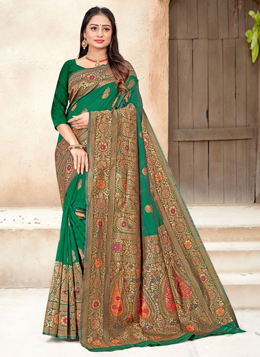 Classic Silk Green Meenakari Saree