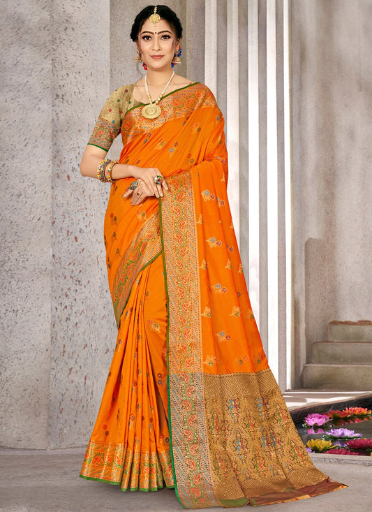 Traditional Saree Silk Yellow Embroidered Saree