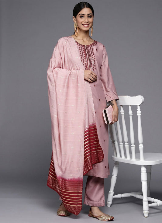 Straight Salwar Suit Silk Lavender Plain Salwar Kameez