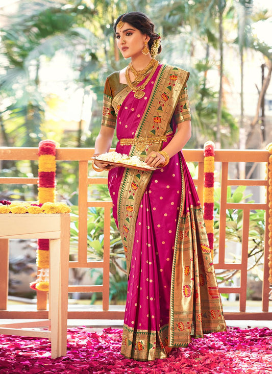 Traditional Saree Silk Magenta Patch Border Saree