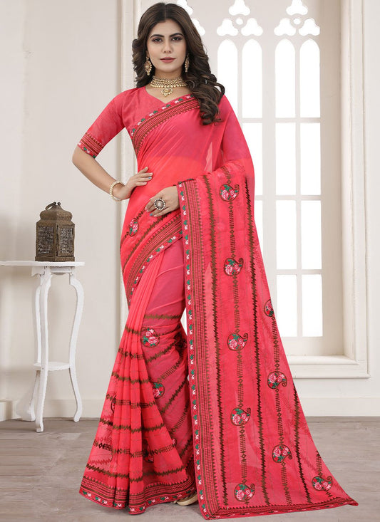 Trendy Saree Shimmer Silk Pink Embroidered Saree