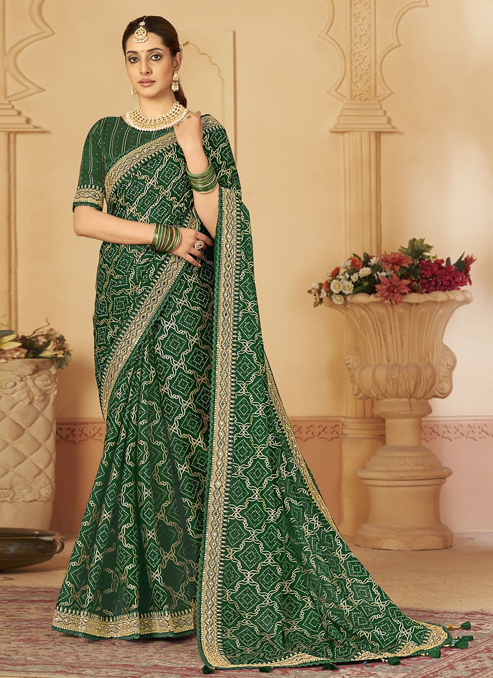 Designer Silk Green Embroidered Saree