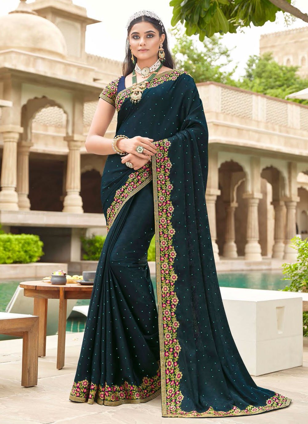 Traditional Saree Silk Morpeach Embroidered Saree