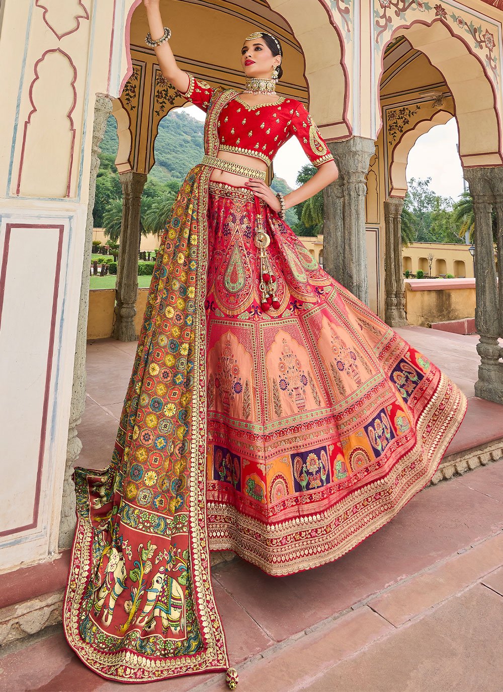 Lehenga Choli Silk Multi Colour Embroidered Lehenga Choli