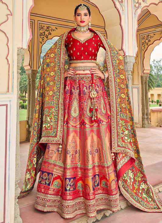 Lehenga Choli Silk Multi Colour Embroidered Lehenga Choli