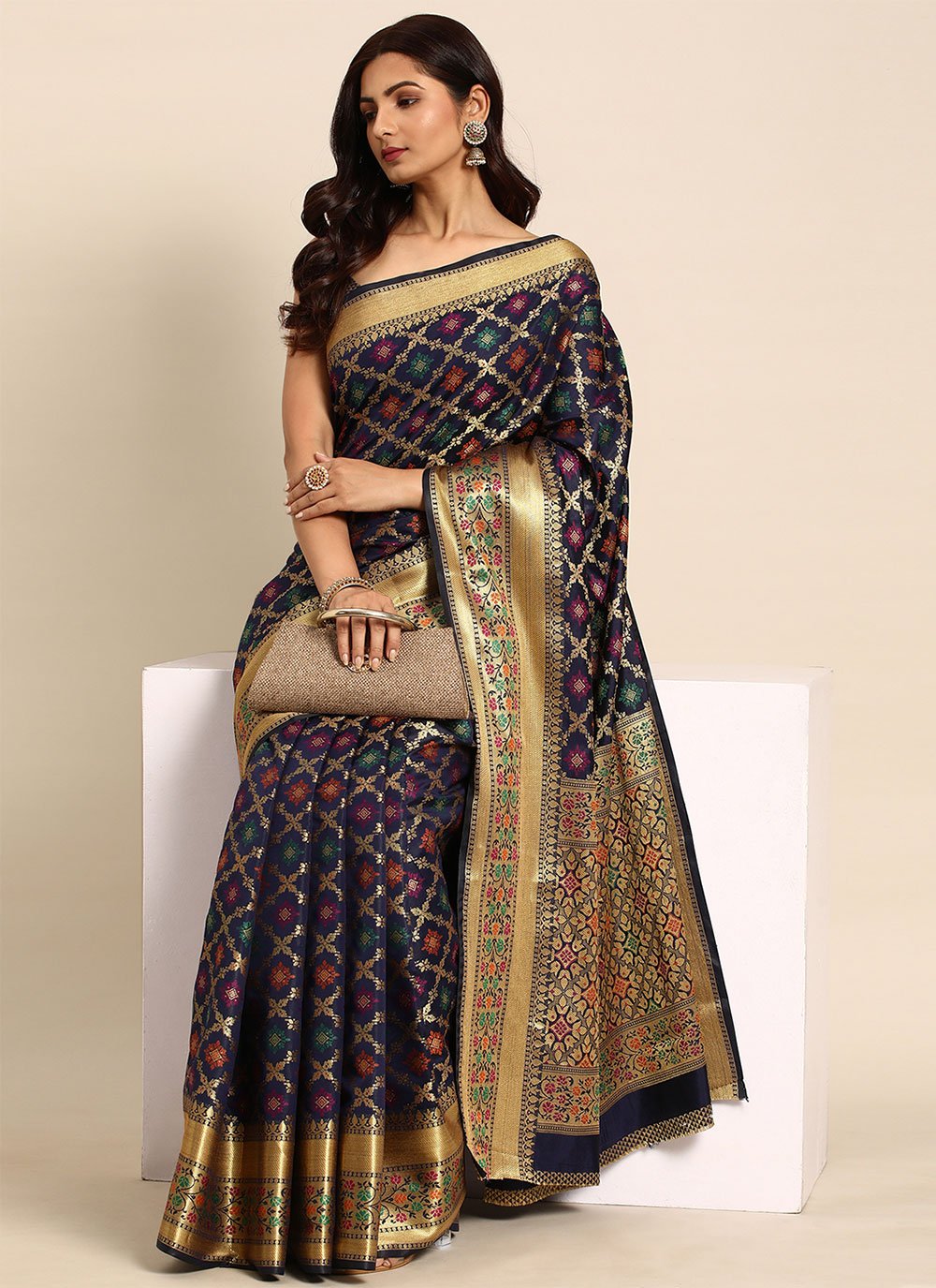 Designer Silk Multi Colour Woven Saree