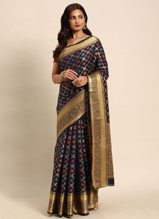 Designer Silk Multi Colour Woven Saree