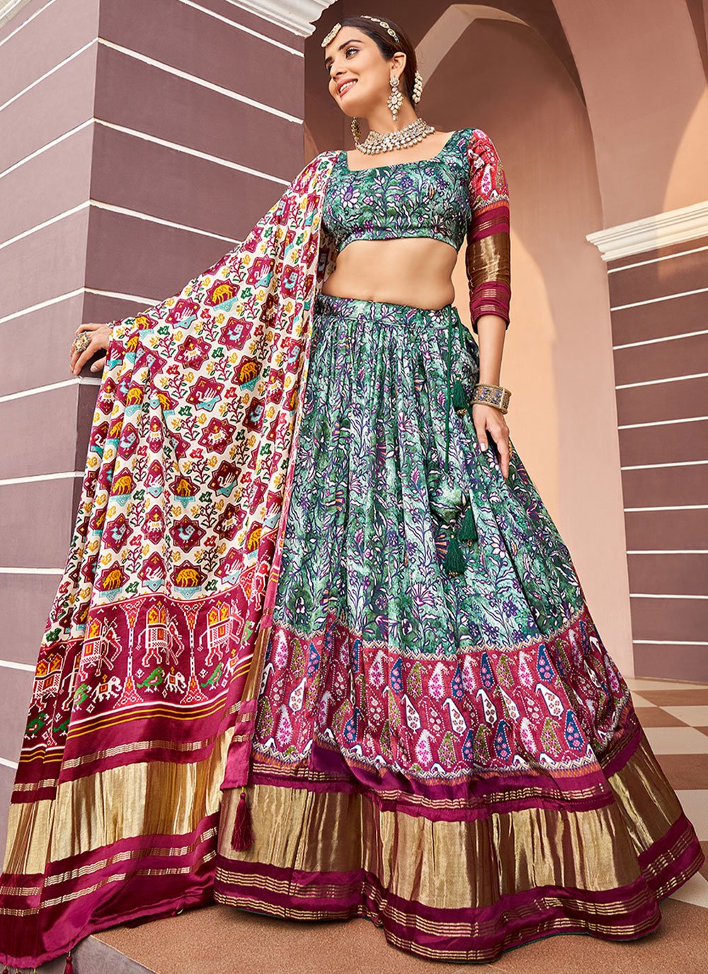 Lehenga Choli Silk Multi Colour Digital Print Lehenga Choli