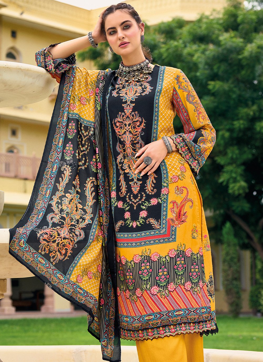 Salwar Suit Silk Multi Colour Digital Print Salwar Kameez