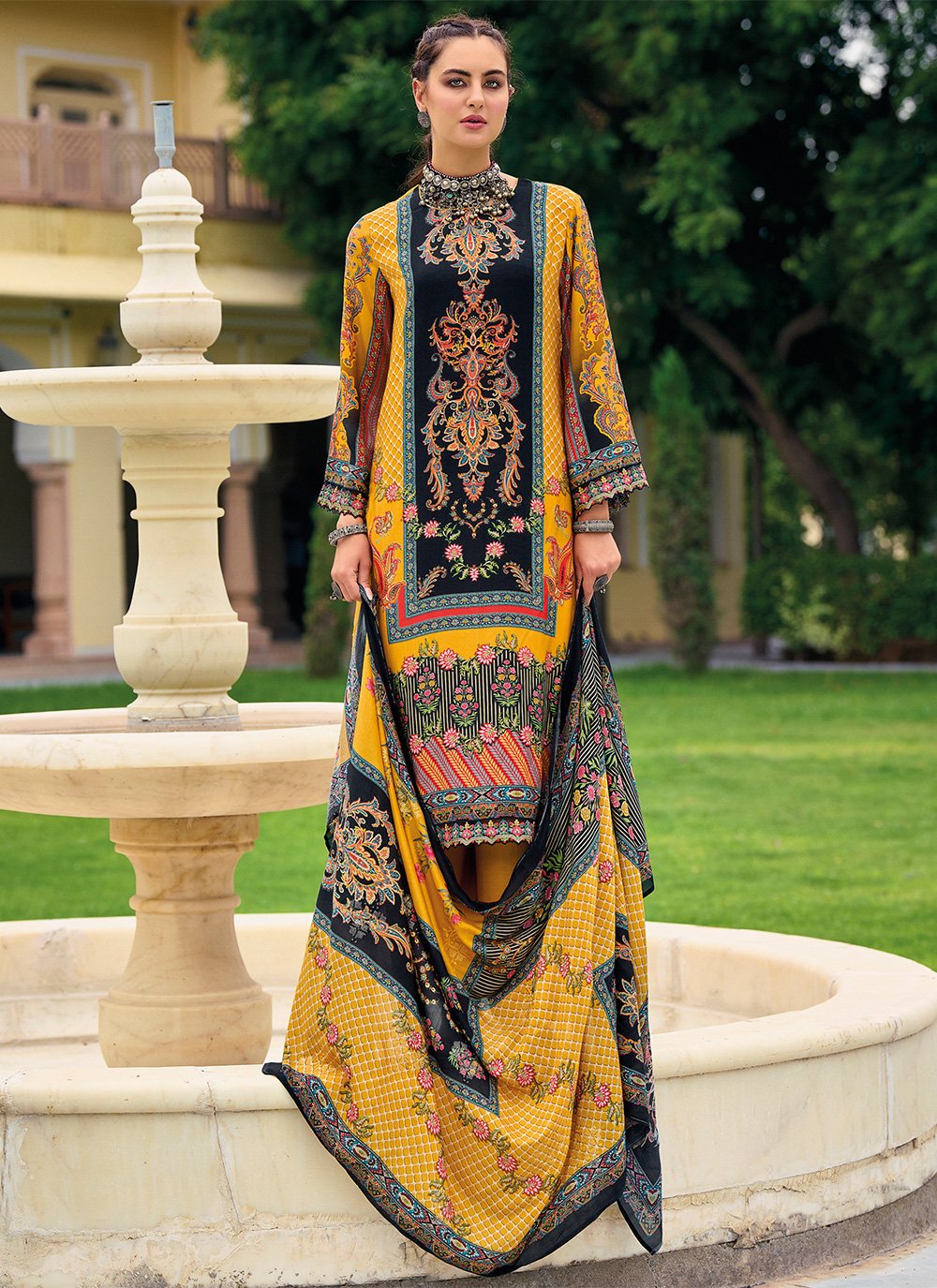 Salwar Suit Silk Multi Colour Digital Print Salwar Kameez