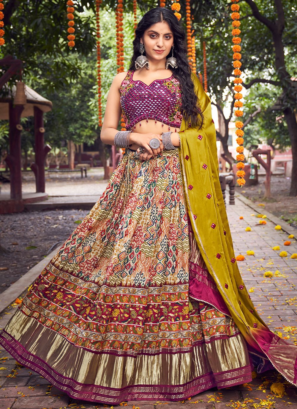 Readymade Lehenga Choli Silk Multi Colour Embroidered Lehenga Choli