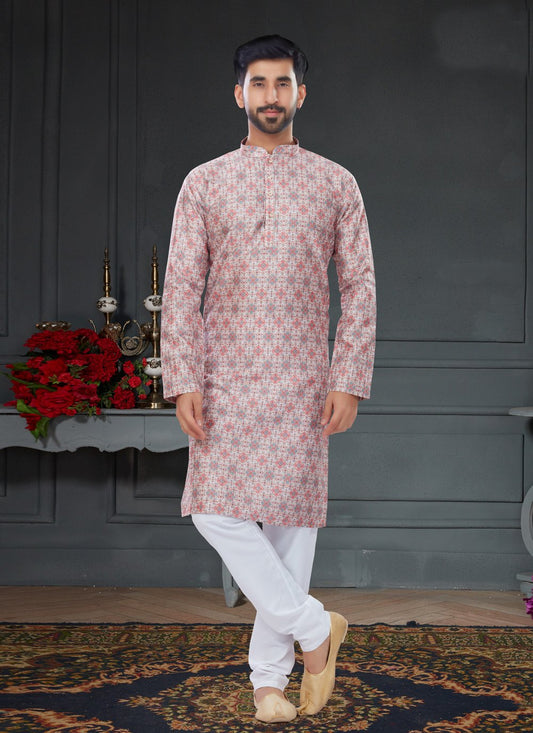 Kurta Pyjama Silk Multi Colour Digital Print Mens