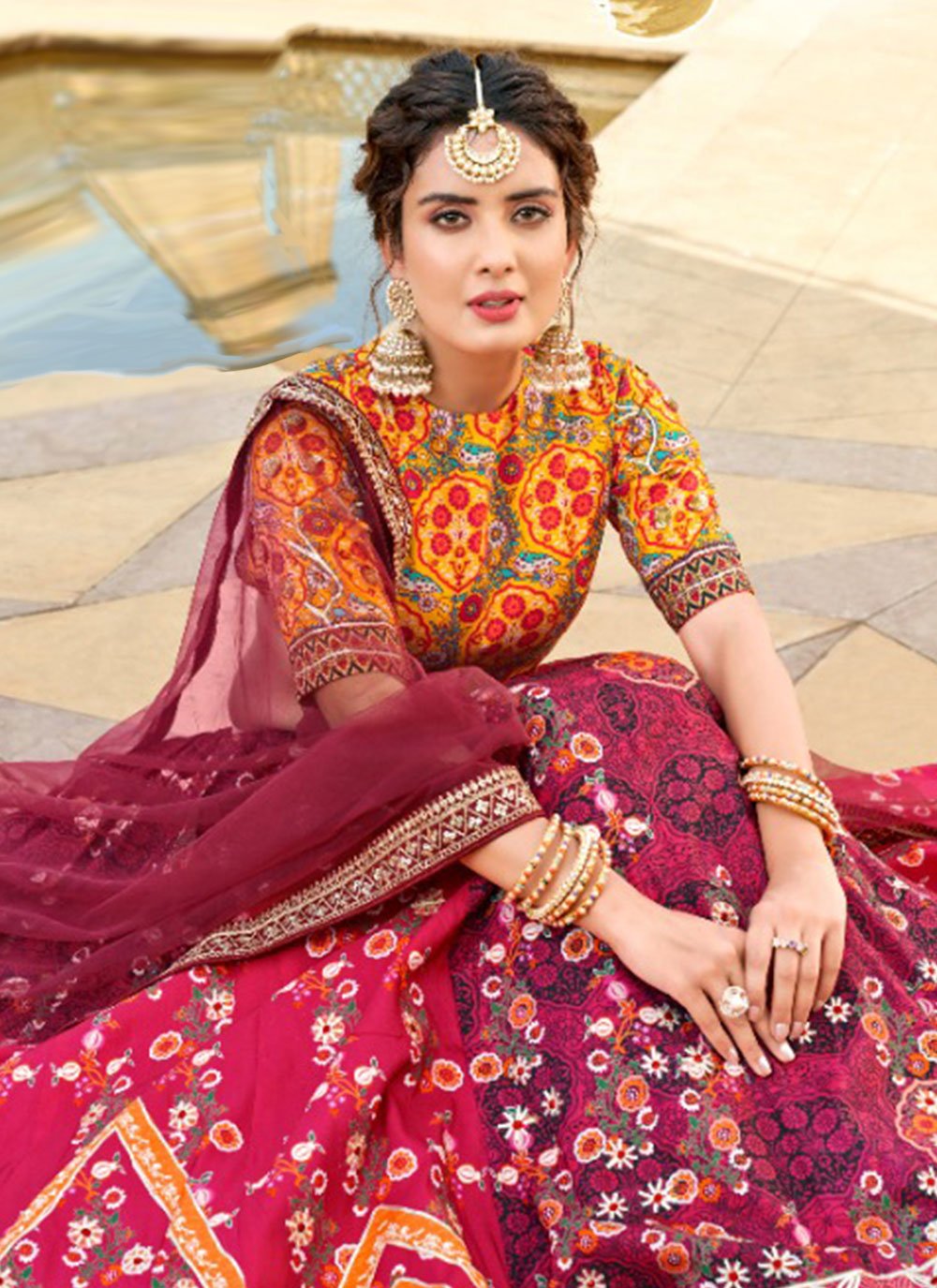 Lehenga Choli Silk Multi Colour Gota Work Lehenga Choli