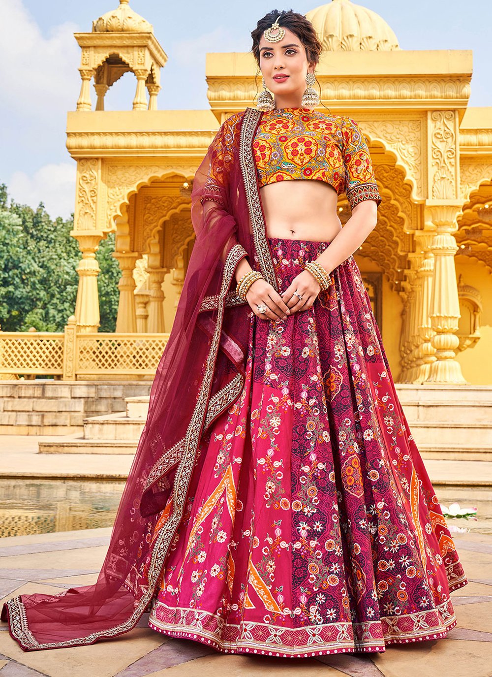 Lehenga Choli Silk Multi Colour Gota Work Lehenga Choli