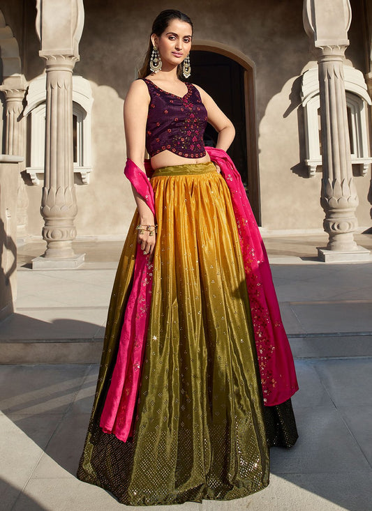 Lehenga Choli Chinon Silk Multi Colour Mirror Lehenga Choli