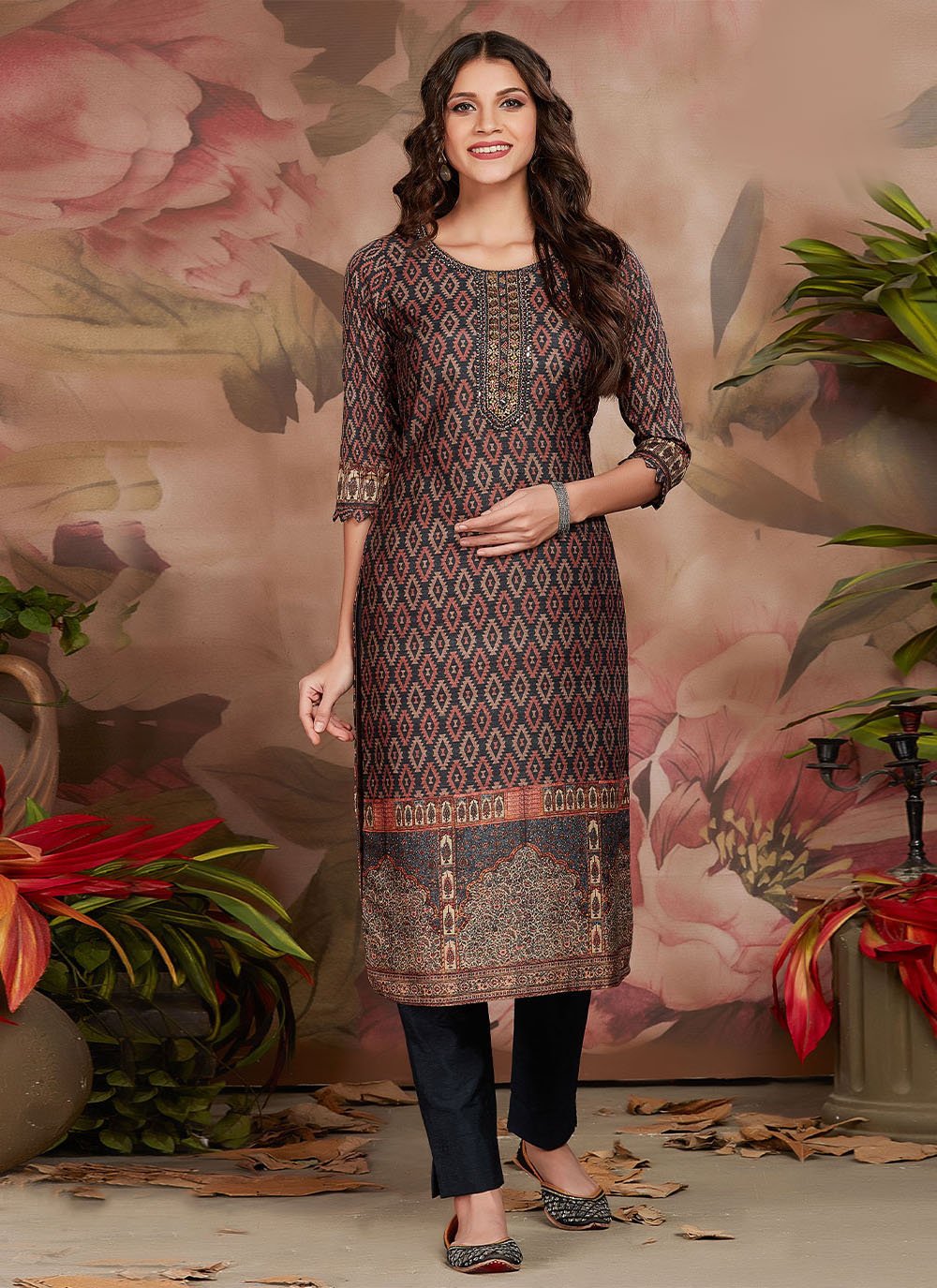 Party Wear Kurti Silk Multi Colour Digital Print Kurtis