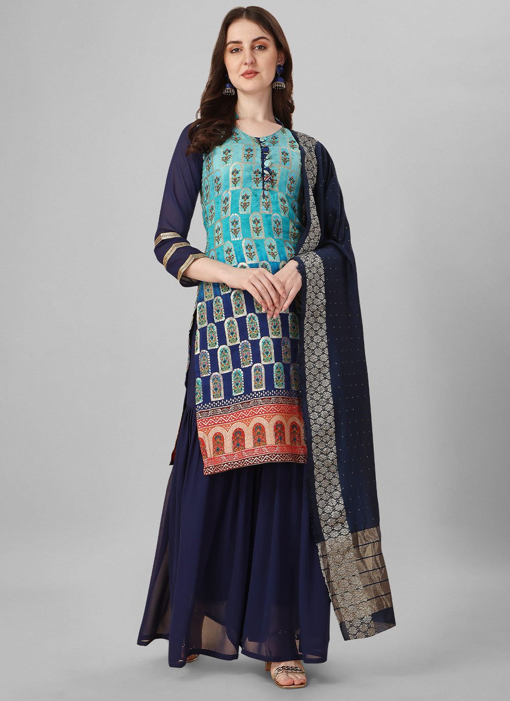 Salwar Suit Silk Multi Colour Jacquard Work Salwar Kameez