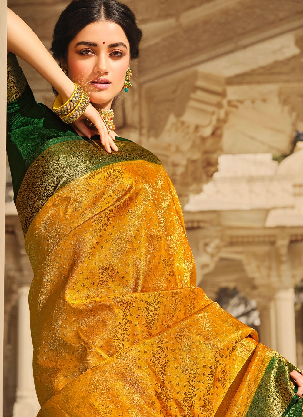 Contemporary Silk Mustard Patch Border Saree