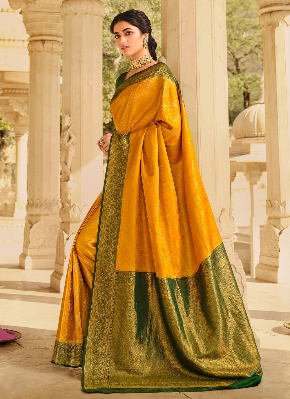 Contemporary Silk Mustard Patch Border Saree