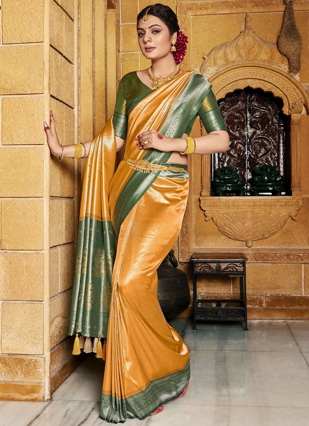 Classic Silk Mustard Fancy Work Saree