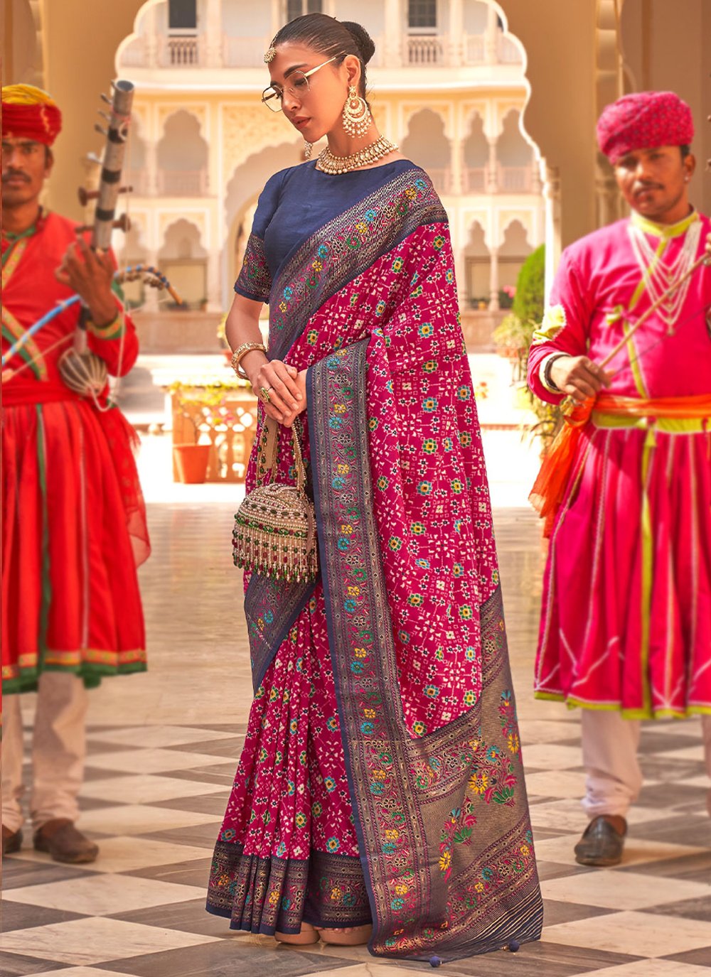 Classic Silk Blue Purple Patch Border Saree