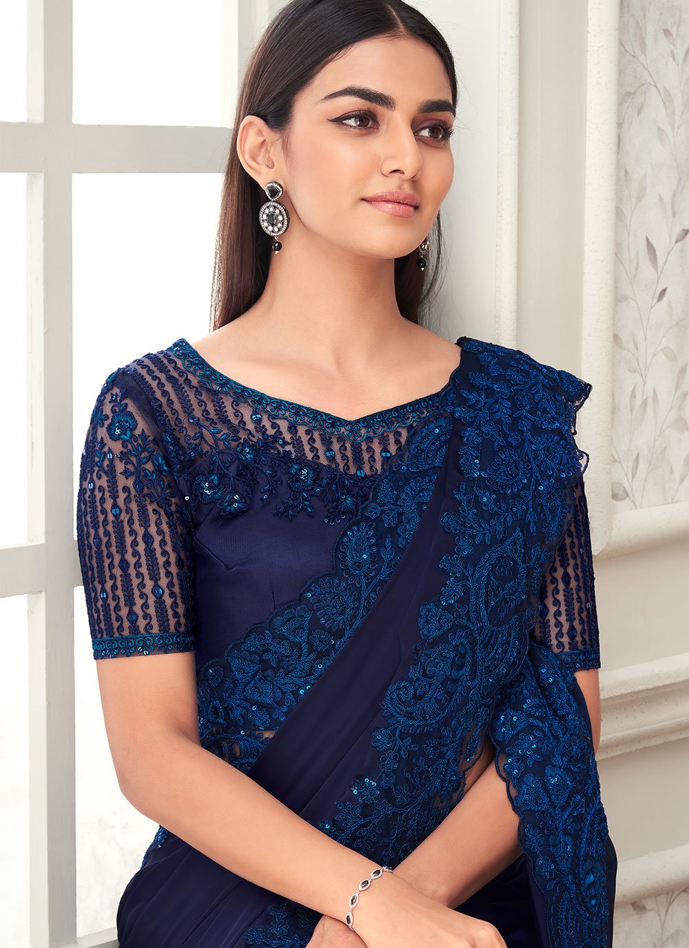 Trendy Saree Silk Blue Embroidered Saree