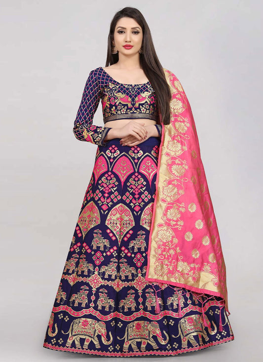 Lehenga Choli Banarasi Jacquard Silk Blue Jacquard Work Lehenga Choli