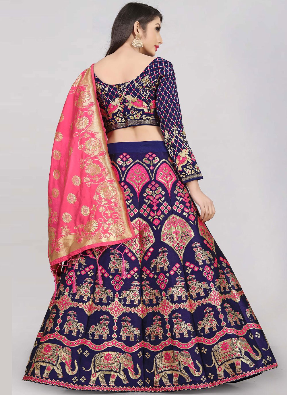 Lehenga Choli Banarasi Jacquard Silk Blue Jacquard Work Lehenga Choli