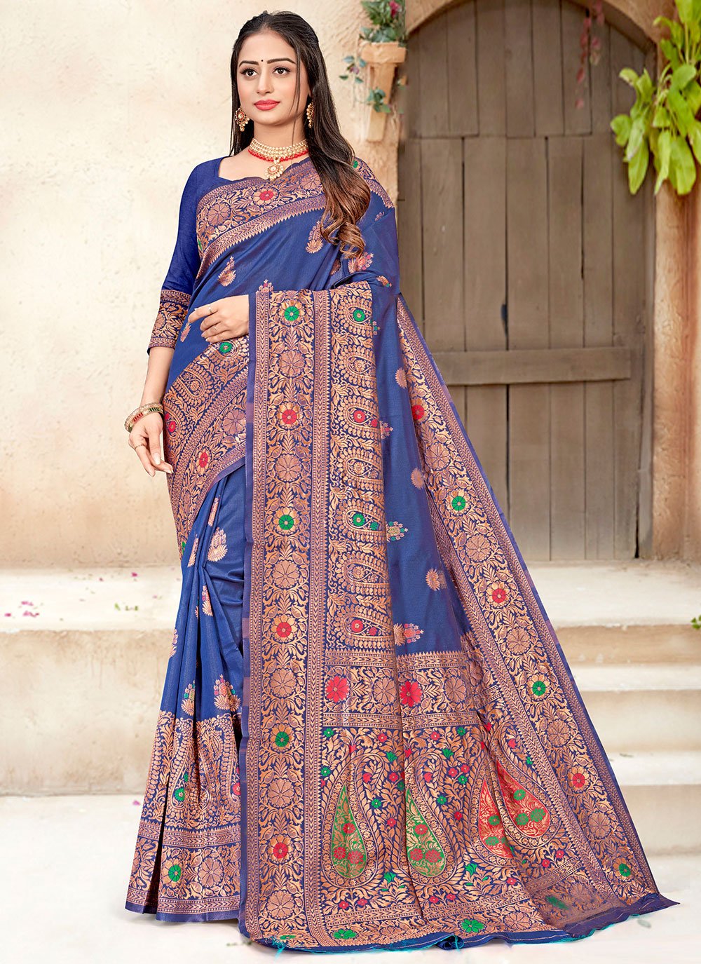 Classic Silk Blue Meenakari Saree