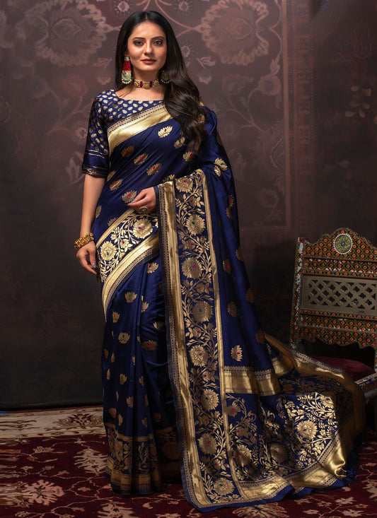 Trendy Saree Silk Blue Weaving Saree