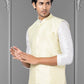 Nehru Jackets Linen Silk Yellow Embroidered Mens