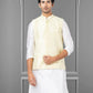 Nehru Jackets Linen Silk Yellow Embroidered Mens