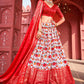 A Line Lehenga Silk Off White Red Foil Print Lehenga Choli