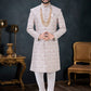 Indo Western Sherwani Silk Off White Embroidered Mens