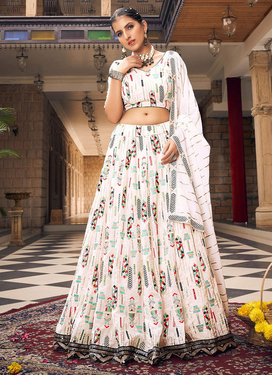 Readymade Lehenga Choli Silk Off White Embroidered Lehenga Choli