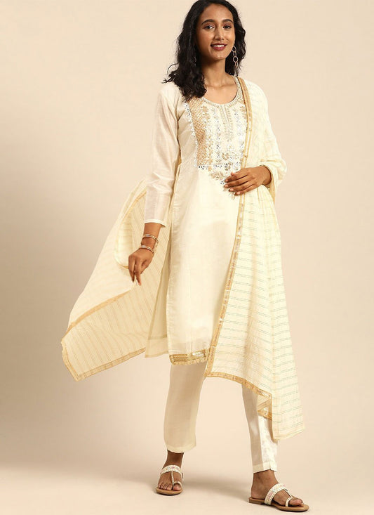 Salwar Suit Silk Off White Embroidered Salwar Kameez