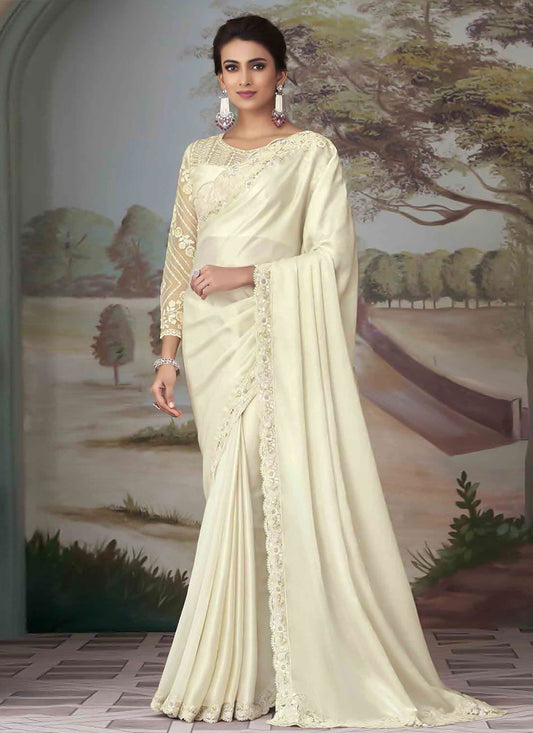 Trendy Saree Silk Off White Embroidered Saree