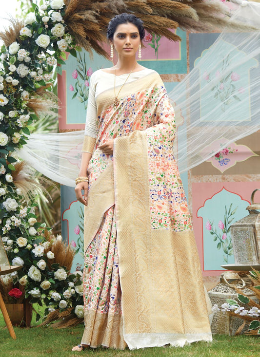 Trendy Saree Silk Off White Weaving Saree