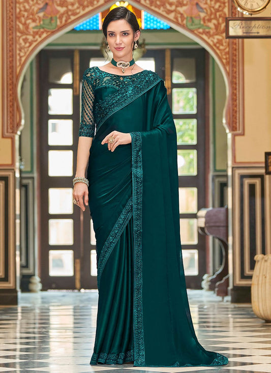 Classic Silk Teal Embroidered Saree