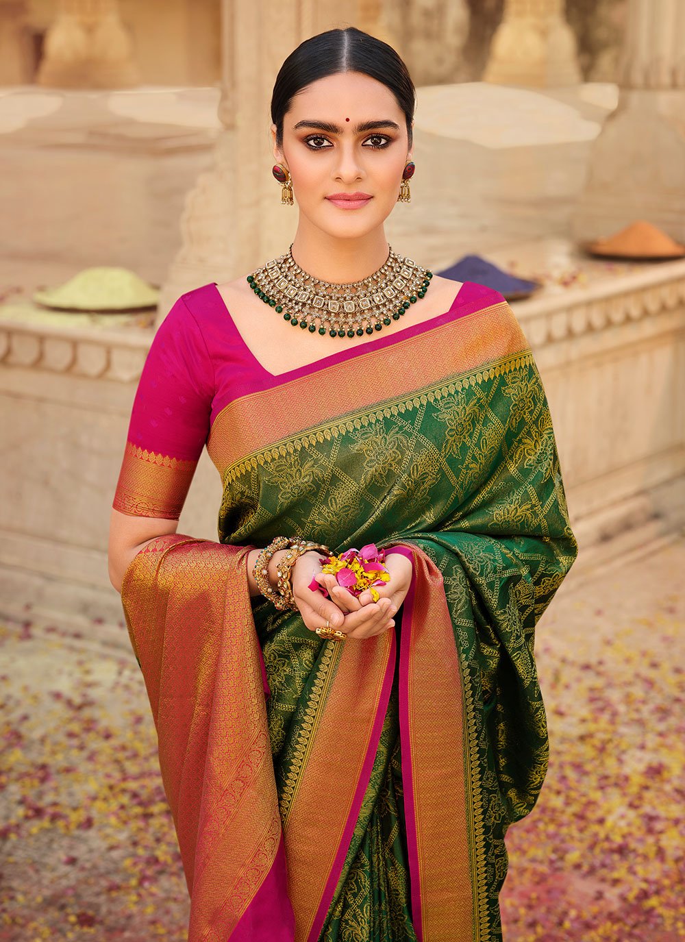 Contemporary Silk Sea Green Patch Border Saree