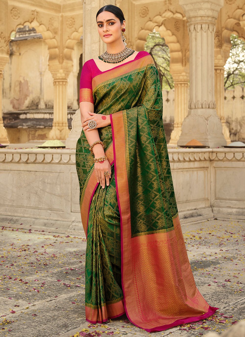 Contemporary Silk Sea Green Patch Border Saree